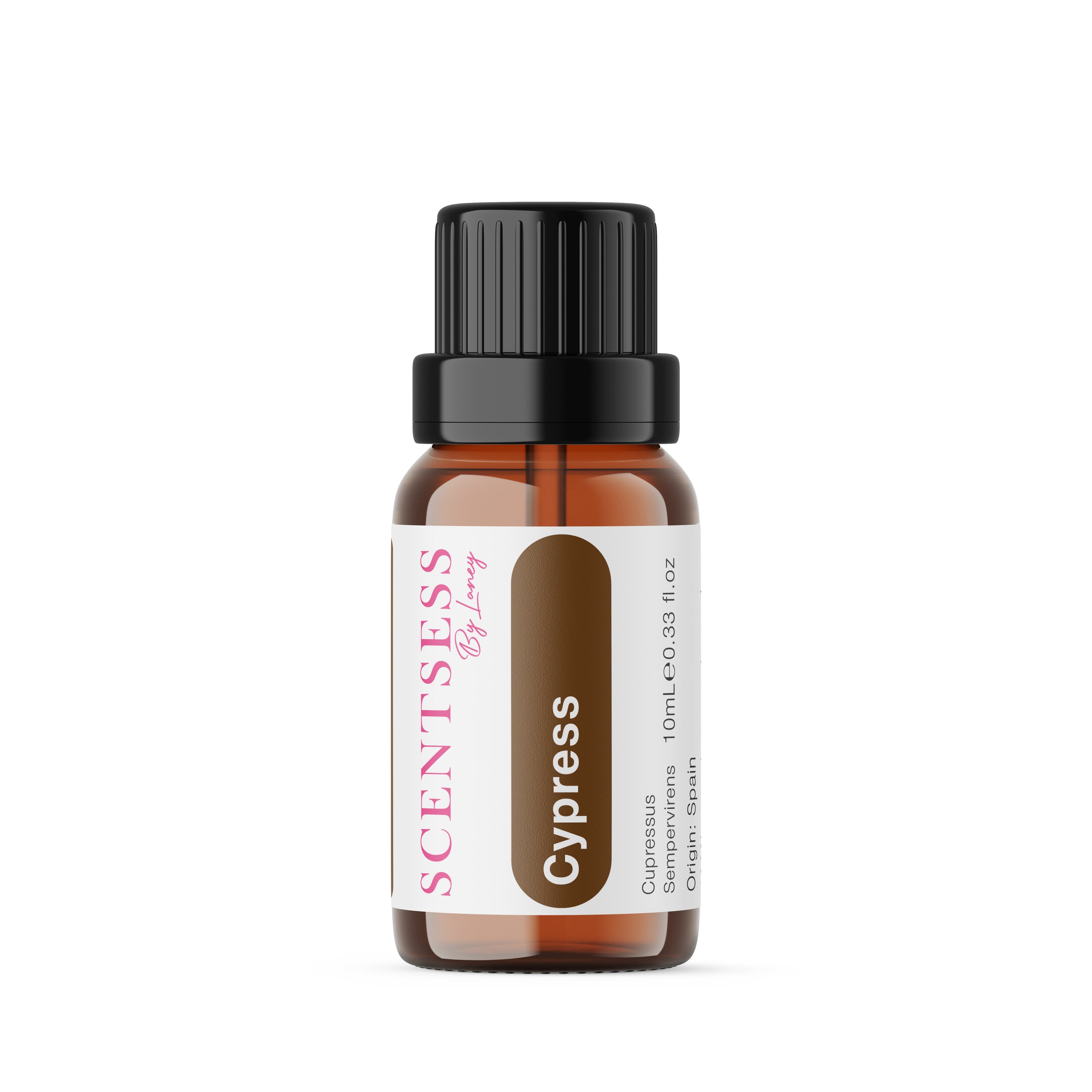 organic cypress essential oil bottle for circulation and aromatherapy