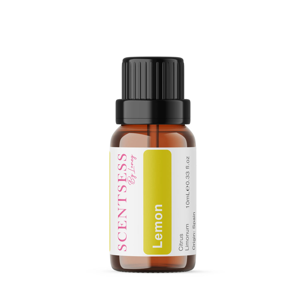 organic lemon essential oil bottle for skincare and aromatherapy